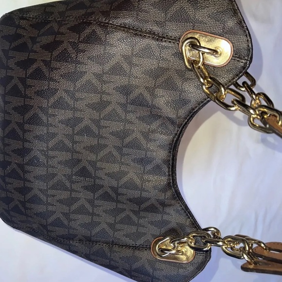 Michael Kors Large Fulton Shoulder Hobo Handbag Brown Signature Leather XLNT - Picture 6 of 8